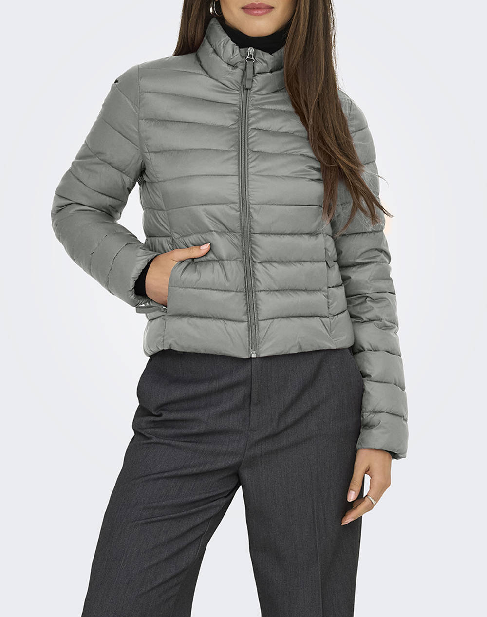 Only Onltahia Lw Quilted Jacket Otw Noos Women Clothes Outerwear Outerwear Jackets Gray Synthetic 15351967 Castor Gray Female Jackets