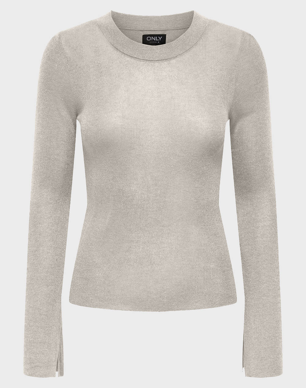 Only Onltara Ls Rib O Neck Cc Knt Women Clothes Tops Knits Biege Viscose,Synthetic 15350696 Pumice Stonemelange Female Knits Biege
