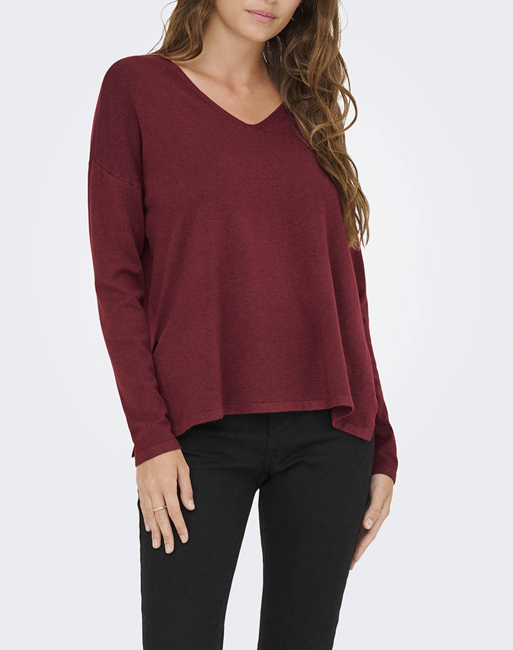 Only Onlamalio Life Ls V Neck Knt Women Clothes Tops Knits Bordeux Synthetic 15340735 Cabernet Female Knits