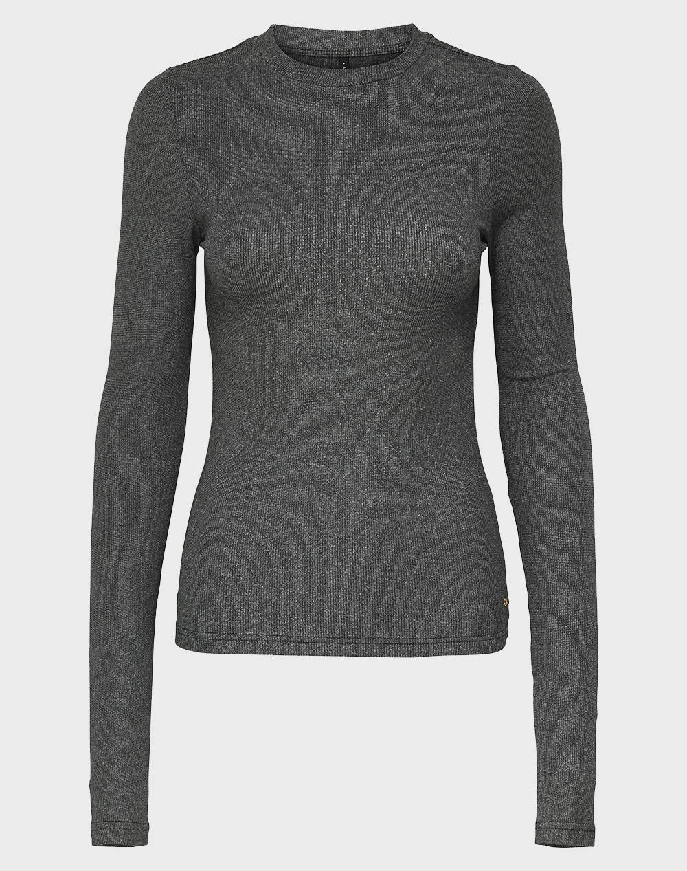 Only Onllena L/S O Neck Glitter Rib Top Jrs Women Clothes Tops Knits Darkgray Viscose,Elastic,Synthetic 15357897 Blacksilverglittergoldbowbottom