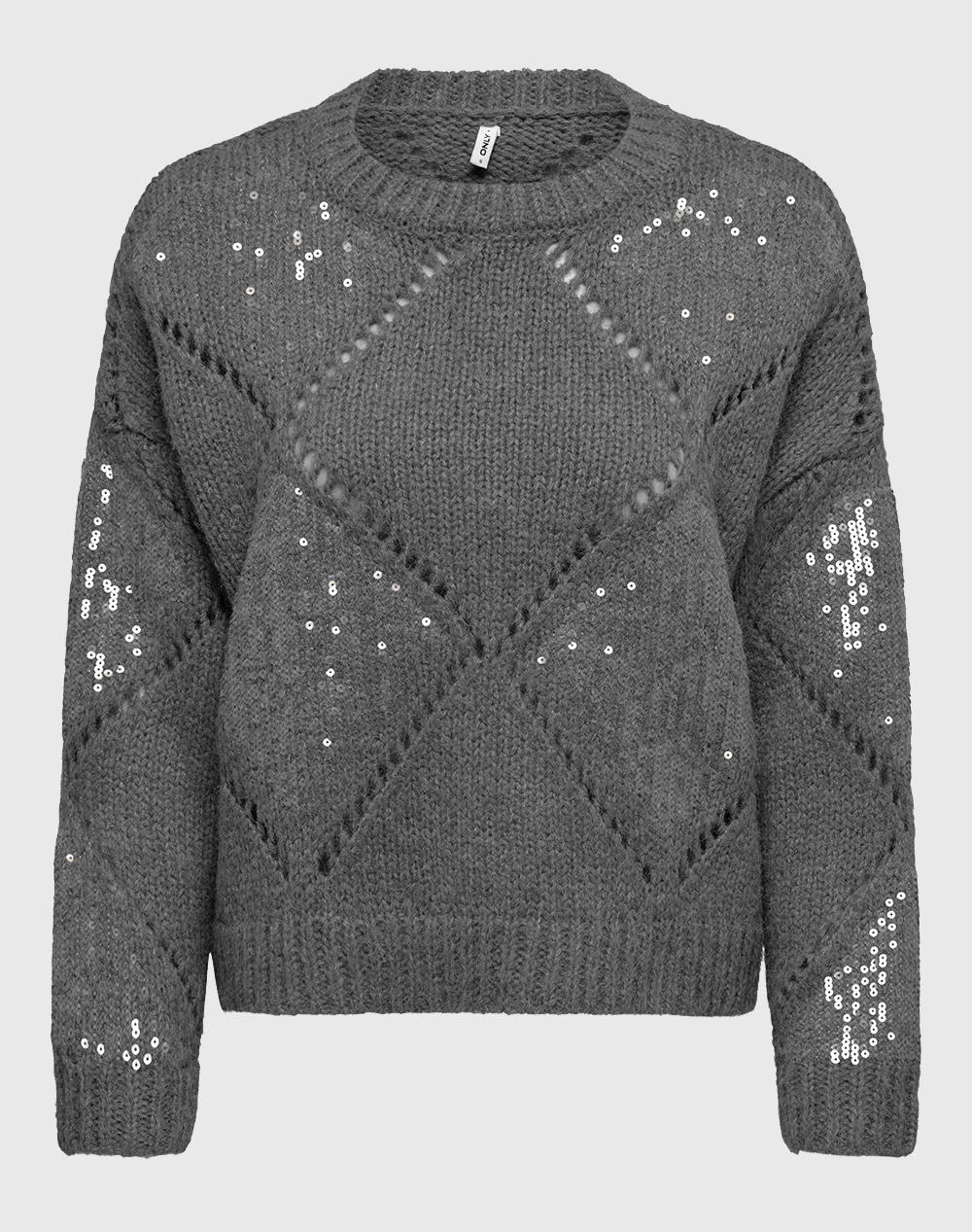 Only Onlkansas Life Ls Sequins O Neck Knt Γυναικα Ρουχα Μπλουζες Πλεκτα Gray Συνθετικο 15358402 Medium Grey Melangeclearsequin - Koolfly