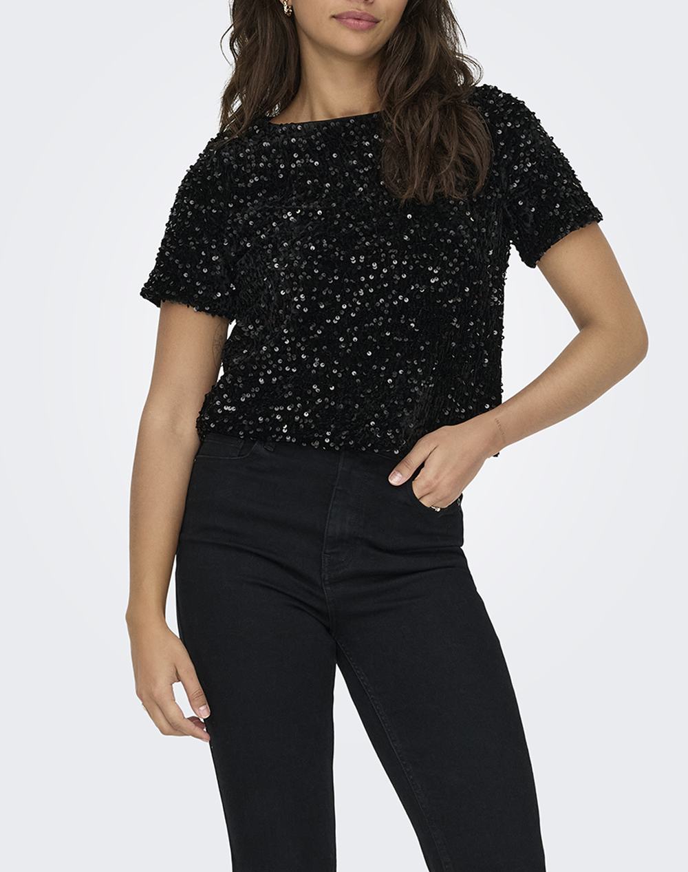 Only Onlanika Ss Sequins Boat Top Wvn Γυναικα Ρουχα Μπλουζες Τοπ/Κορμακια Black Συνθετικο 15358489 Blackblack Sequins - Koolfly