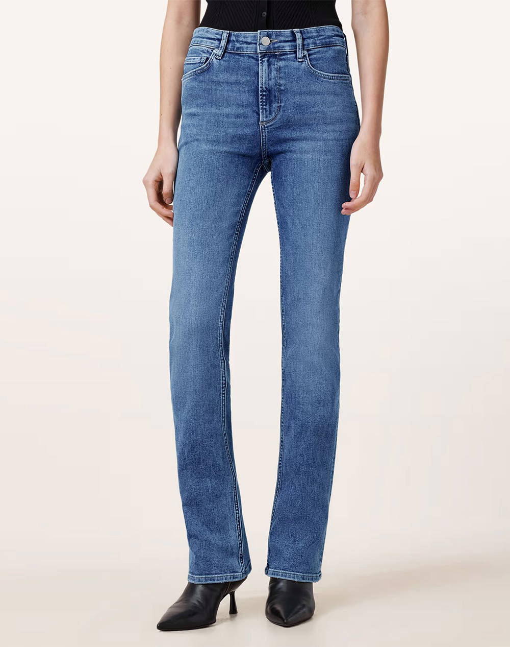 All Saints Haldan Slim Bootcut Women Clothes Trousers Jeans/5P/Cargo Denimblue Cotton,Elastic,Synthetic W010Ec Mid Indigo Female Jeans/5P/Cargo Blue