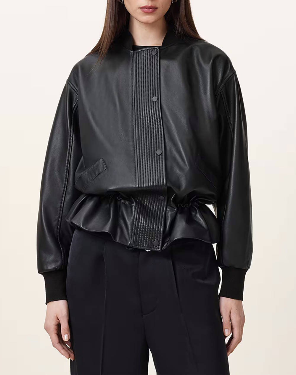 All Saints Sofi Leather Jacket Women Clothes Outerwear Outerwear Jackets Black Leather W126Lb Black Female Jackets Black