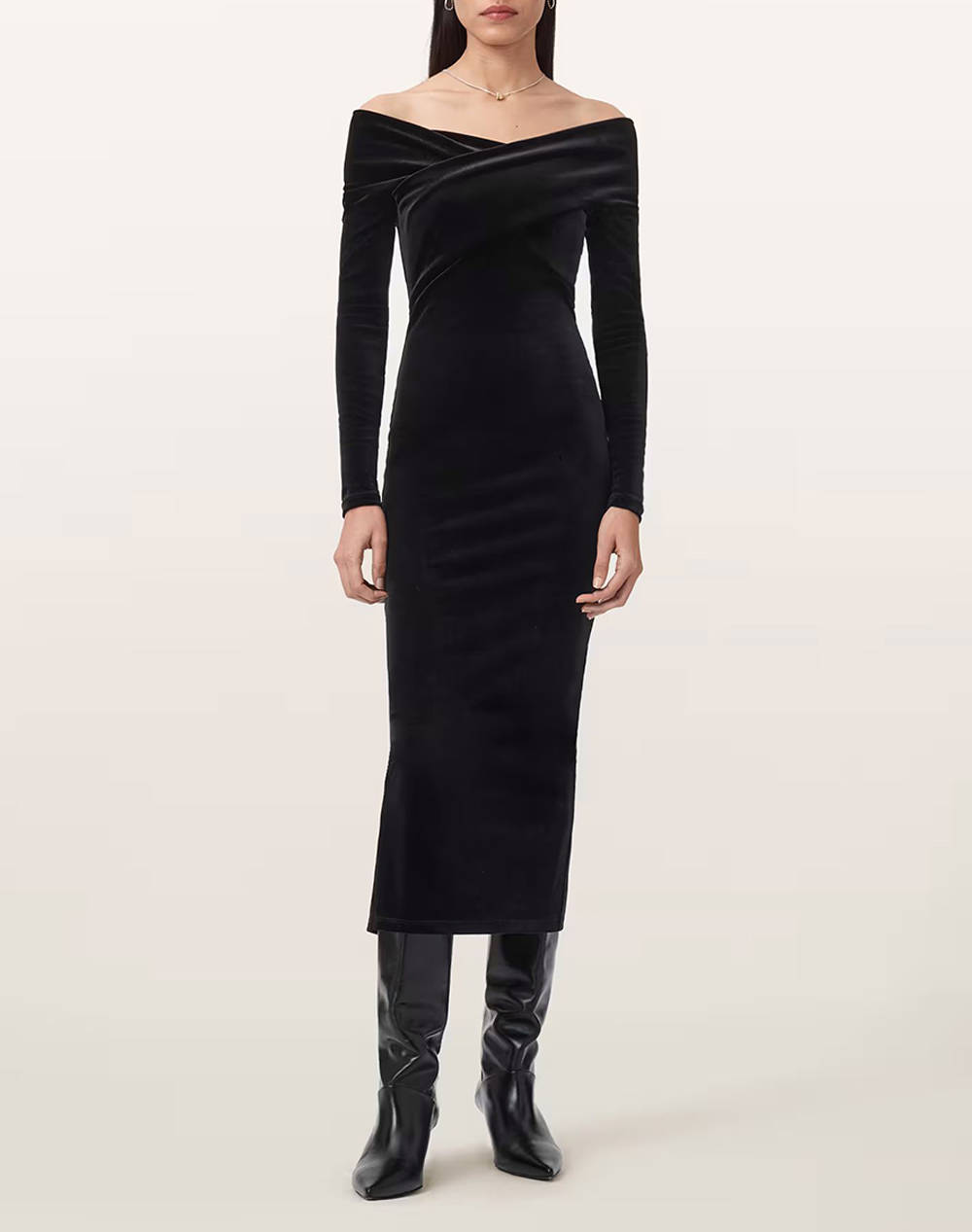 All Saints Delta Velvet Dress Γυναικα Ρουχα Φορεματα Black Με Ελασταν,Συνθετικο W037dz Black - Koolfly