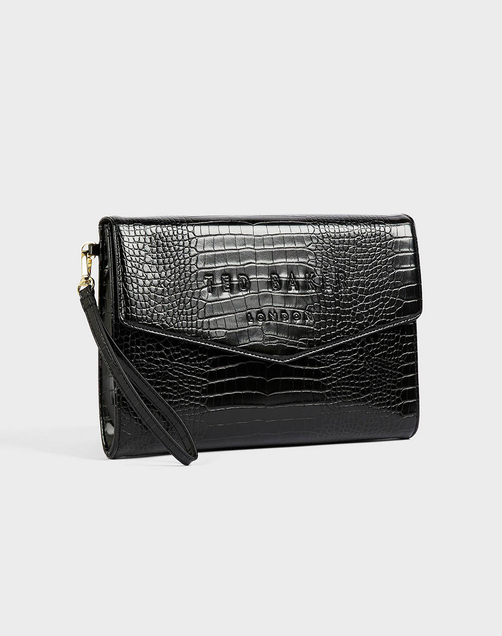 Ted Baker Crocey Croc Effect Envelope Pouch (Dimensions: 25.5 X 19 X 3.5Cm) Women Accessories Bags Black Imitation Leather 281714 Jet Female Bags