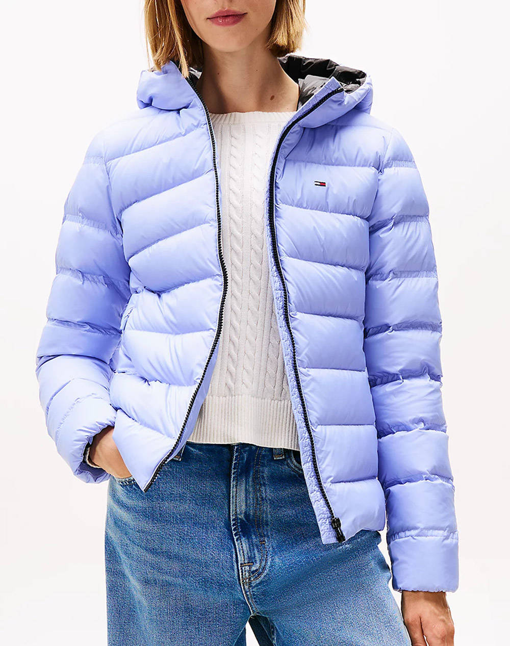 Tommy Jeans Tjw Slim Hood Prnt Down Jckt Ext Women Clothes Outerwear Outerwear Jackets Ciel Synthetic Dw0Dw21617 C5Z Female Jackets