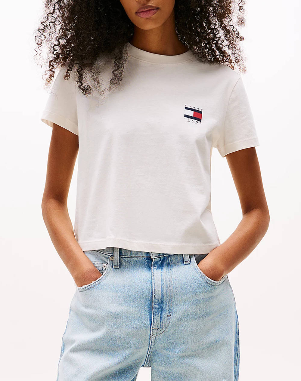 Tommy Jeans Tjw Reg Sh Tommy Us Flag Ss Tee Women Clothes Tops T Shirts Offwhite Cotton Dw0Dw21423 Ybh Female T-Shirts