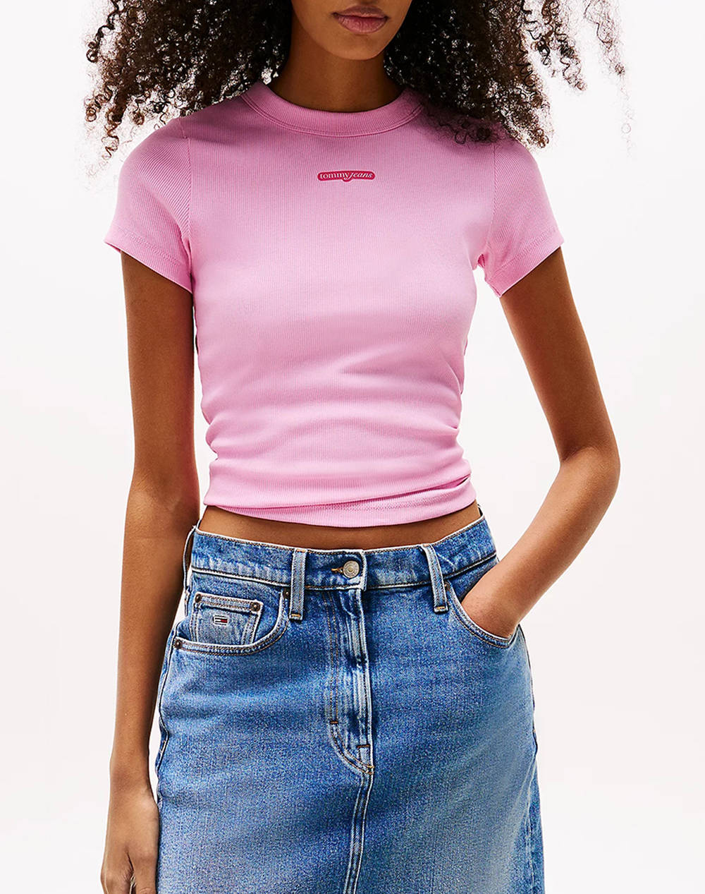 Tommy Jeans Tjw Slim Script Label Ss Tee Ext Women Clothes Tops T Shirts Pink Cotton,Elastic Dw0Dw21402 U06 Female T-Shirts