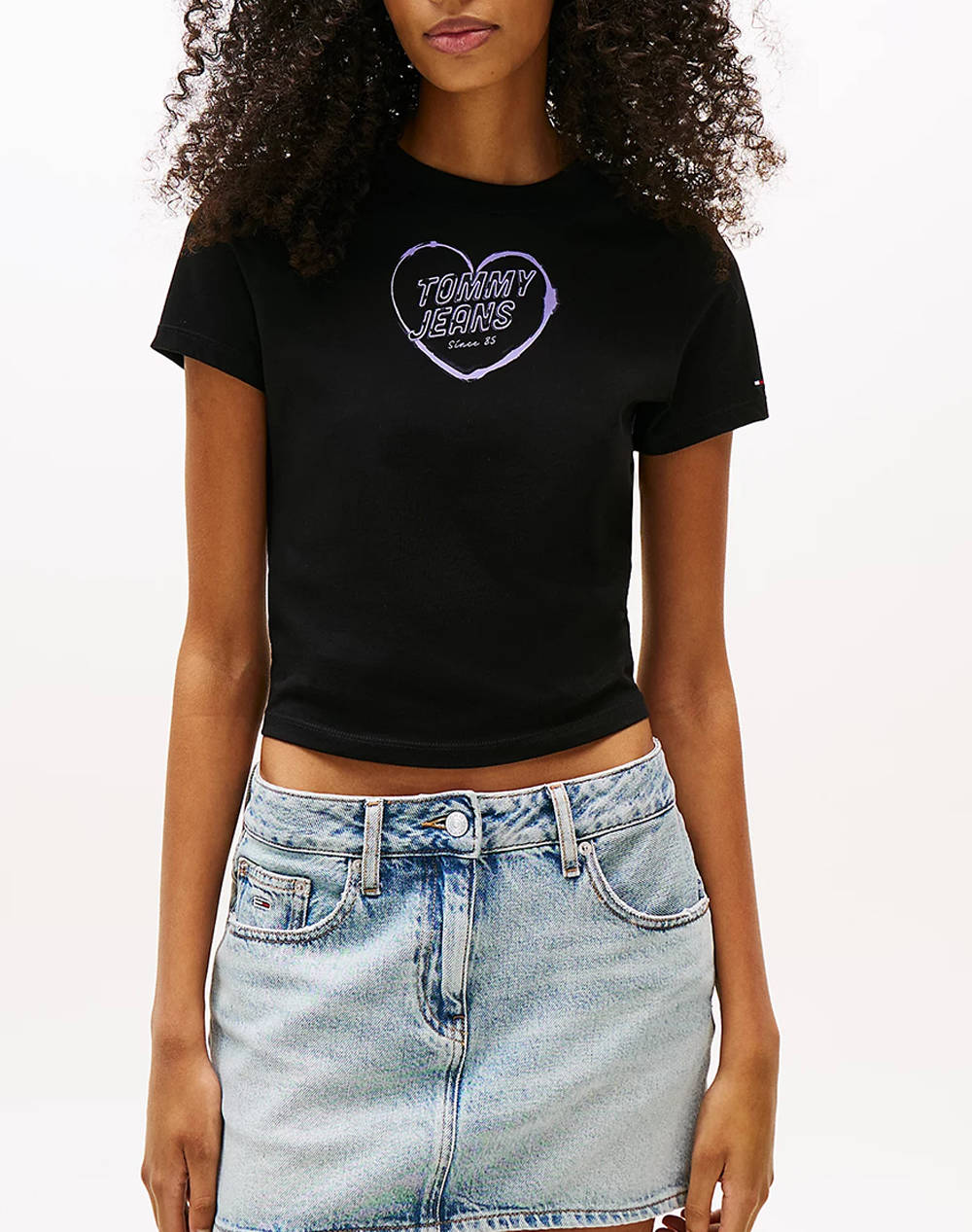 Tommy Jeans Tjw Slim Sh Heart Tee Women Clothes Tops T Shirts Black Cotton Dw0Dw21390 Bds Female T-Shirts Black