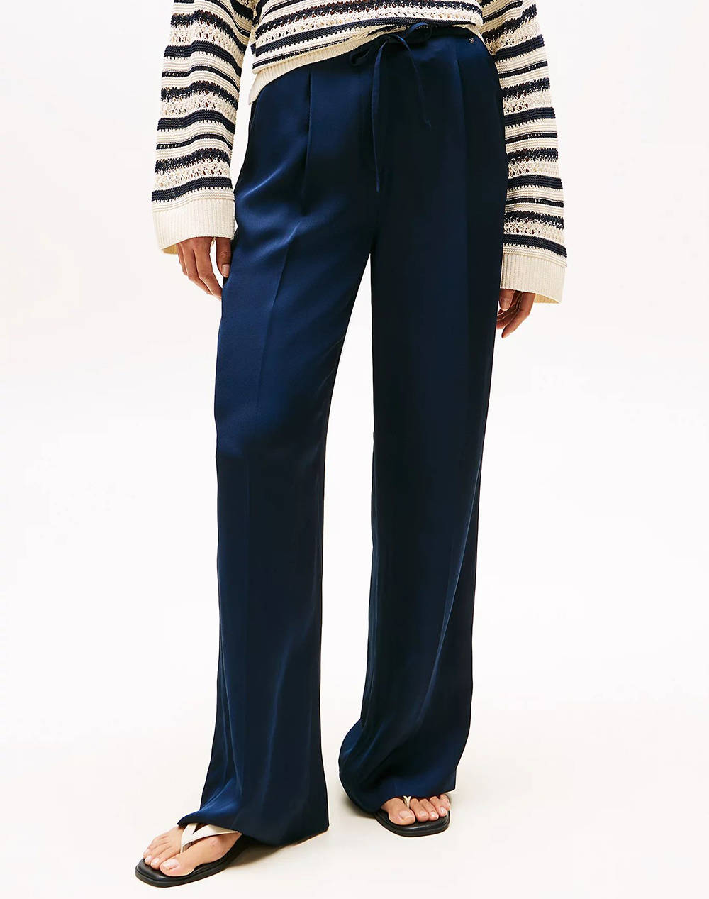 Tommy Hilfiger Sateen Tie Rlxd Straight Pants Women Clothes Trousers Fabric Trousers Darkblue Viscose Ww0Ww47171 C1Gr Female Fabric Trousers Blue