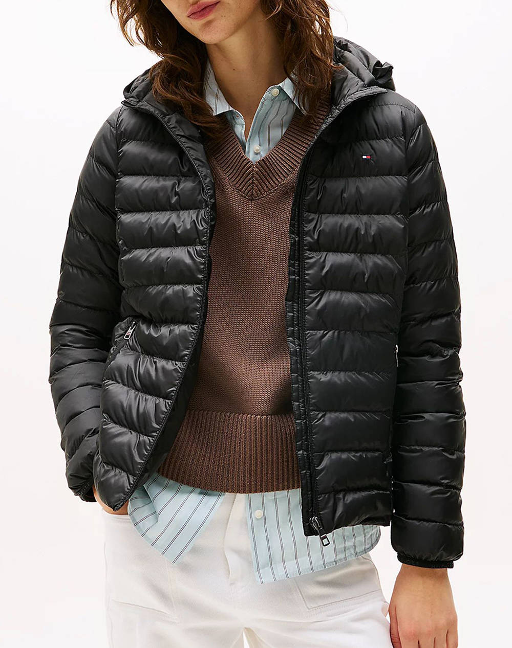 Tommy Hilfiger Lw Padded Global Stripe Jacket Women Clothes Outerwear Outerwear Jackets Black Synthetic Ww0Ww42046 Bds Female Jackets Black