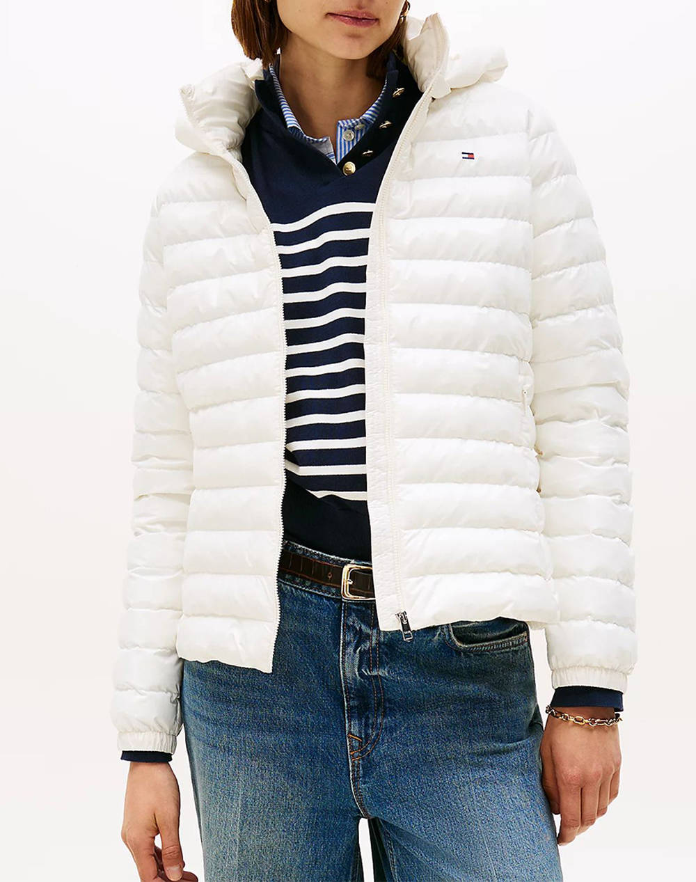 Tommy Hilfiger Lw Padded Slim Jacket Women Clothes Outerwear Outerwear Jackets Offwhite Synthetic Ww0Ww47351 Ya8 Female Jackets