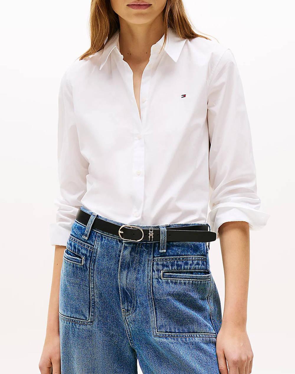 Tommy Hilfiger Nos Stretch Regular Ls Shirt Women Clothes Shirts Offwhite Cotton,Elastic Ww0Ww43577 03A Female Shirts