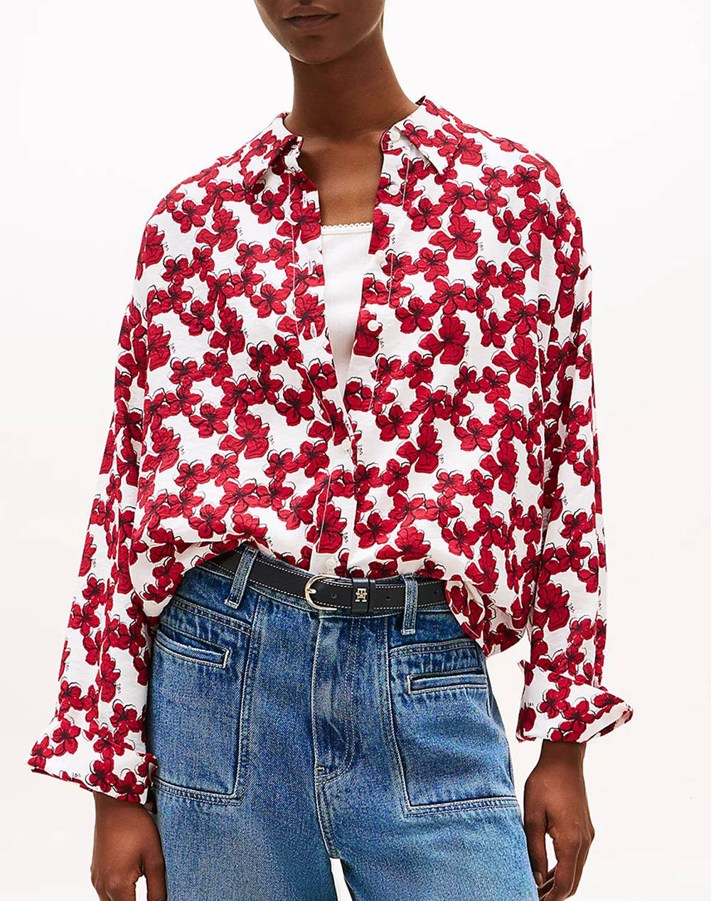 Tommy Hilfiger Textured Easy Shirt Women Clothes Shirts Multi Viscose,Synthetic Ww0Ww47176 0Kq Female Shirts