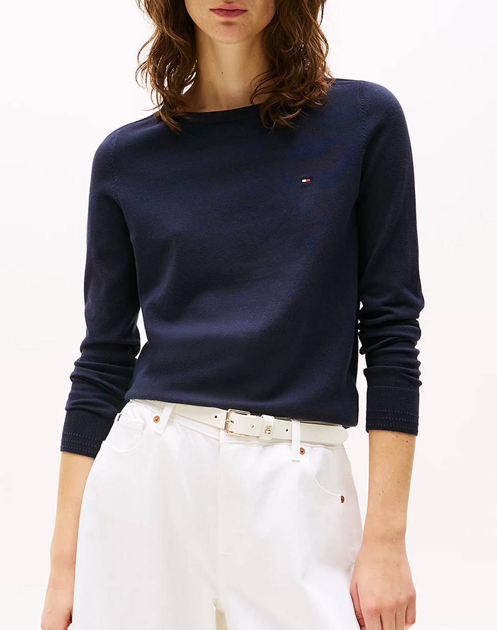 Tommy Hilfiger Co Jersey Stitch Boat Nk Sweater Women Clothes Tops Knits Darkblue Cotton,Synthetic Ww0Ww42050 Dw5 Female Knits Blue