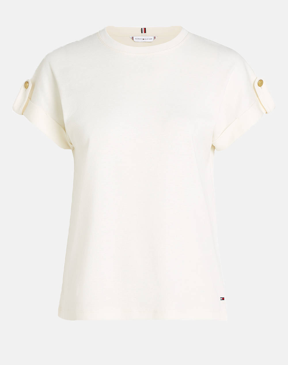 Tommy Hilfiger Gold Button Mdrn C Nk Ss Tee Women Clothes Tops T Shirts Ecru Cotton Ww0Ww45628 Ya8 Female T-Shirts