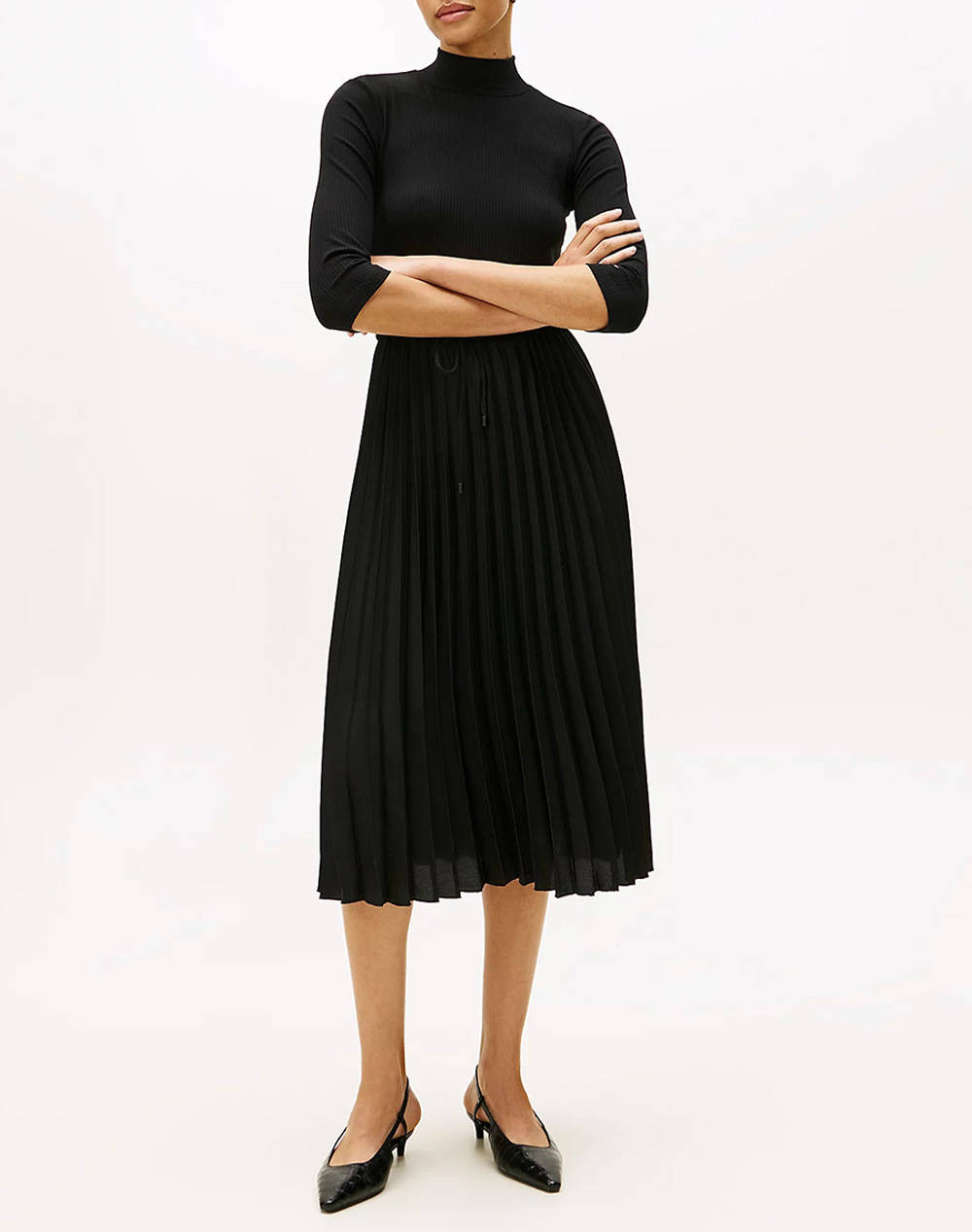 Tommy Hilfiger Slim 5X2 Rib Mix Midi Drs Women Clothes Dresses Black Viscose,Elastic Ww0Ww46138 Bds Female Dresses Black