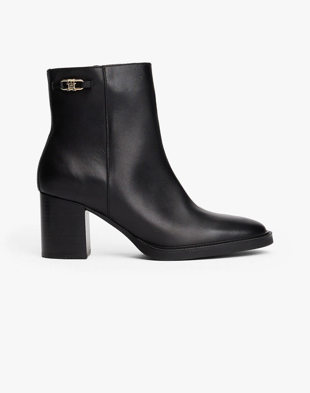 Tommy Hilfiger Stacked Heel Leather Ankle Boot Women Footwear Boots/Booties Black Leather Fw0Fw08864 Bds Female Boots/Booties Black