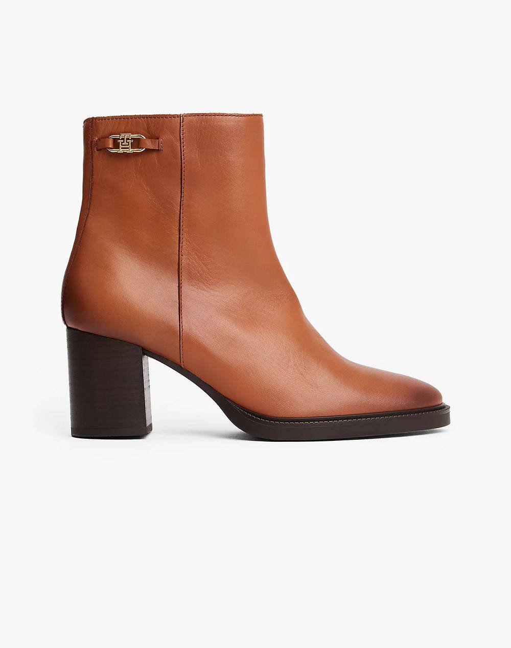 Tommy Hilfiger Stacked Heel Leather Ankle Boot Women Footwear Boots/Booties Brown Leather Fw0Fw08864 Goc Female Boots/Booties Brown
