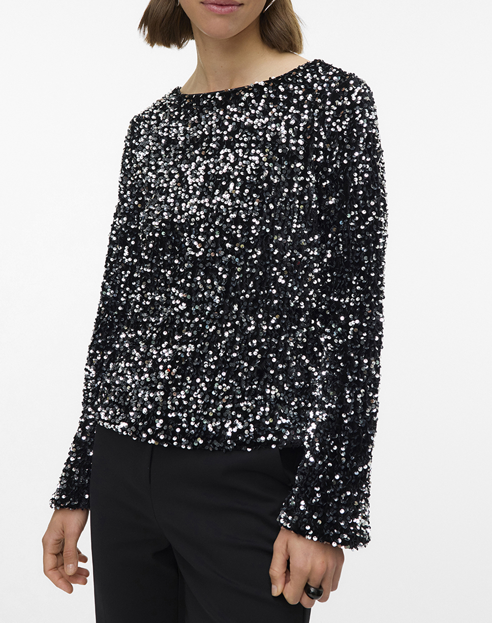 Vero Moda Vmbella Ls Boatneck Sq Top Jrs Ga Γυναικα Ρουχα Μπλουζες Τοπ/Κορμακια Multi Συνθετικο 10335722 Blacksilversequins