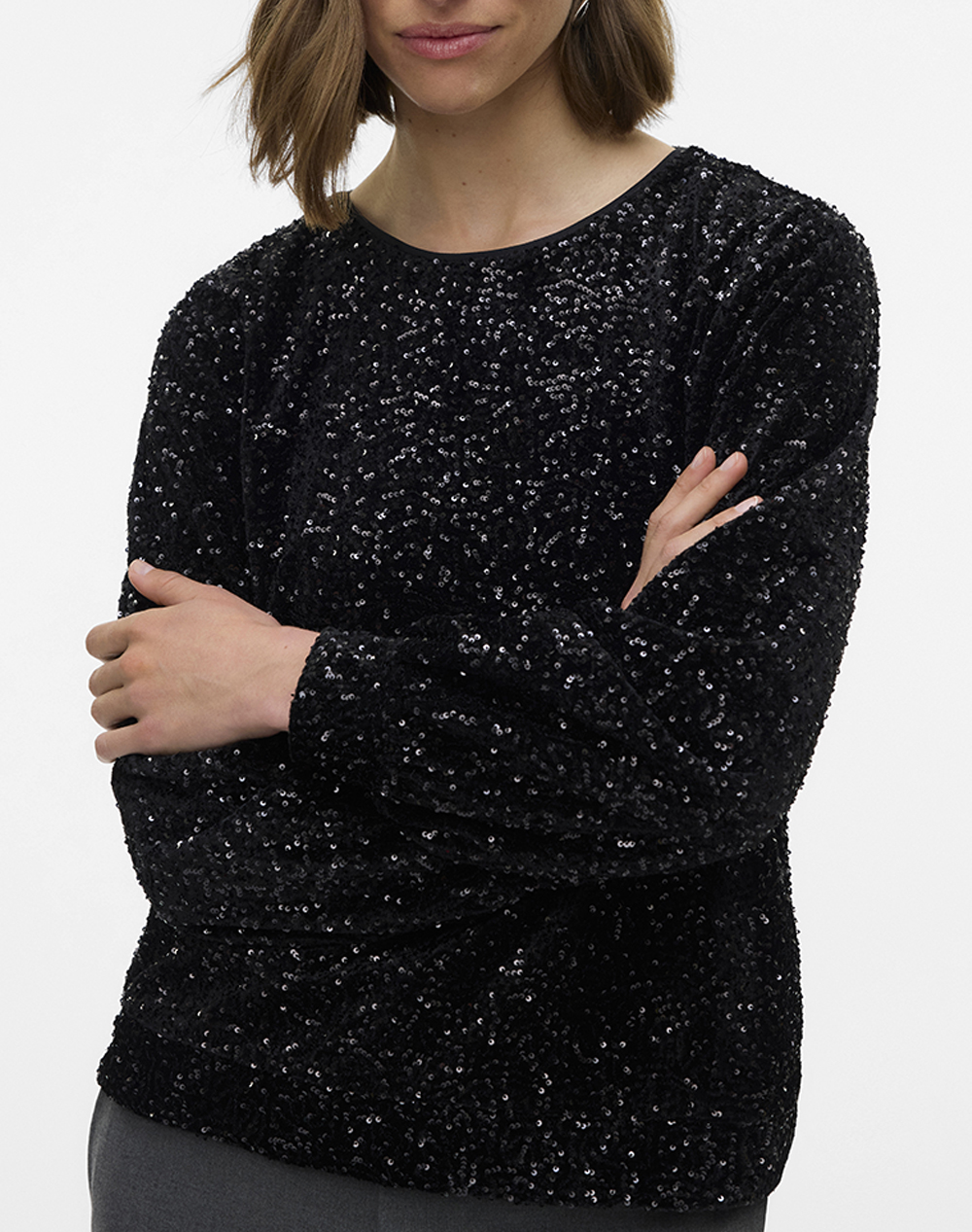 Vero Moda Vmhoka Sq L/S Sweatshirt Jrs Btq Γυναικα Ρουχα Μπλουζες Τοπ/Κορμακια Jetblack Με Ελασταν,Συνθετικο 10338090 Blackblacksequins - Koolfly