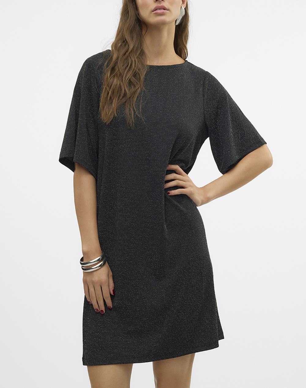 Vero Moda Vmkanva 2/4 Tee Dress Jrs Ga Γυναικα Ρουχα Φορεματα Black Με Ελαστανσυνθετικο 10316741 Blacksilverlurex