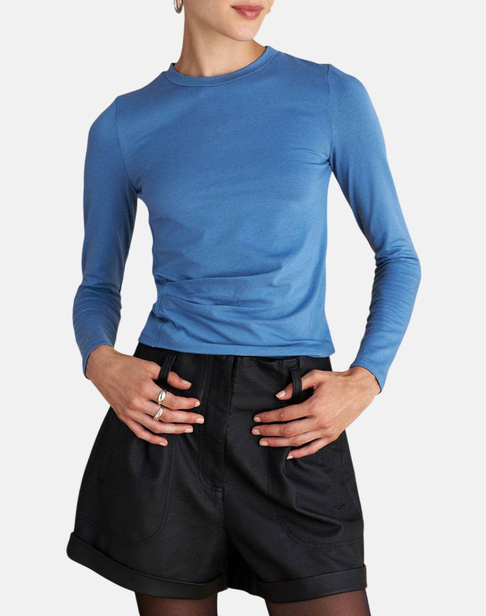 Attrattivo T Shirt Women Clothes Tops T Shirts Steelblue Cotton,Elastic,Synthetic 92137242 Sblue Female T-Shirts Blue