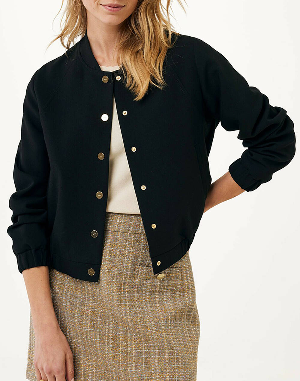 Mexx Long Sleeve Bomber Jacket Women Clothes Outerwear Outerwear Jackets Black Viscose,Elastic,Synthetic Mf006400353W 193911 Female Jackets Black