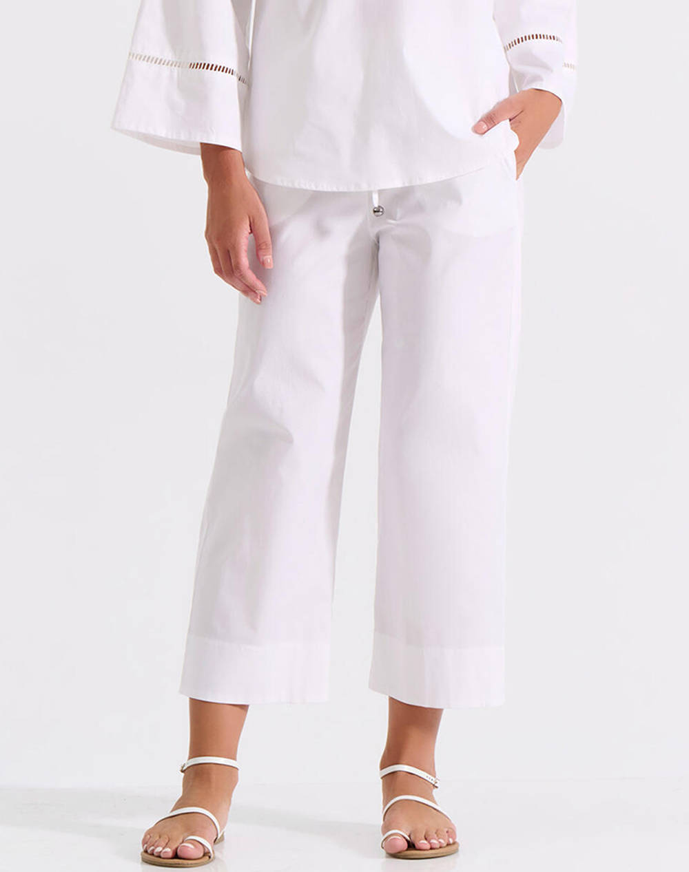 Bill Cost Culottes Women Clothes Trousers Fabric Trousers White Cotton,Elastic 10 180326 0 Λευκο Female Fabric Trousers