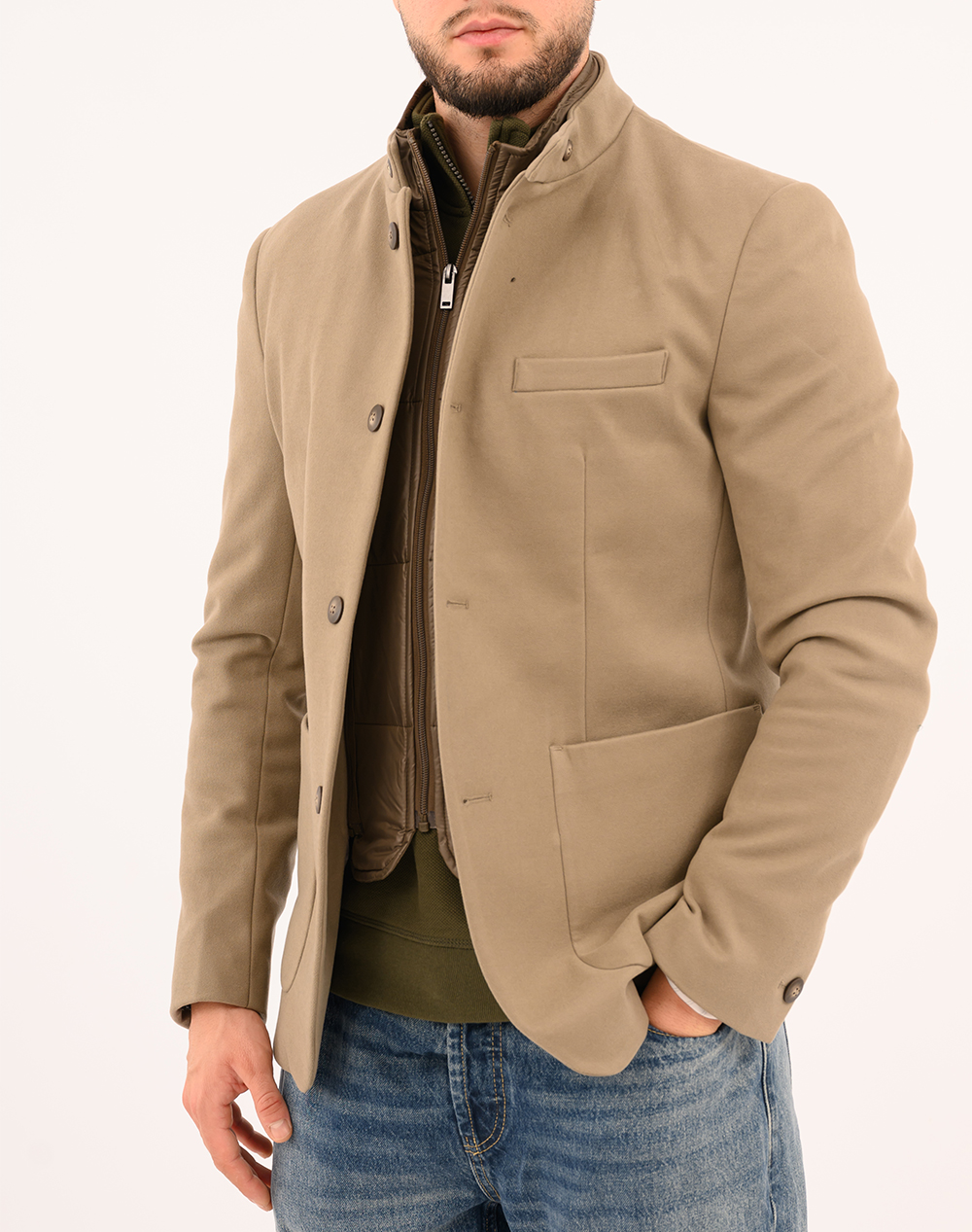 19V69 Σακακι Με Μοστρα Polyester Viscose Spandex Ανδρας Ρουχα Πανωφορια Σακακια Khaki Βισκοζμε Ελαστανσυνθετικο 08.36.Daniel Mostra Khaki
