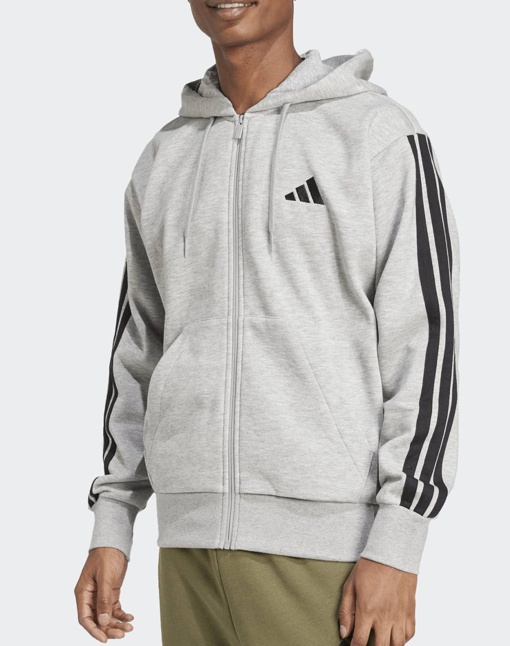 Adidas M 3S Fl Fz Hd Ανδρας Ρουχα Ζακετες Φουτερ Ζακετες Lightgray Βαμβακι,Βισκοζ,Με Ελασταν,Συνθετικο Jd1865 Grey - Koolfly
