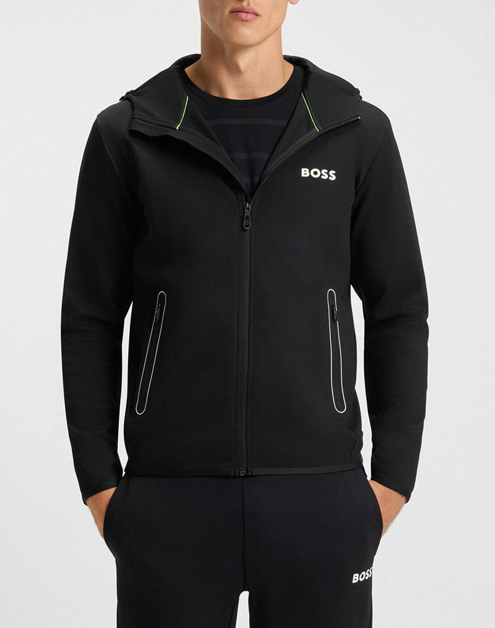 Boss Sicon Toc 10266980 01 Men Clothes Jackets Zip Through Hoodies Black Elastic,Synthetic 50542948 001 Male Zip Through Hoodies Black