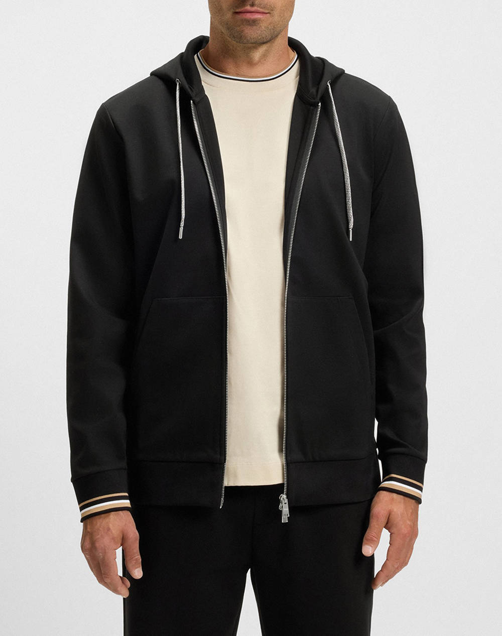 Boss C Spence 109 10273843 01 Men Clothes Jackets Zip Through Hoodies Black Cotton,Elastic,Synthetic 50543427 001 Male Zip Through Hoodies Black
