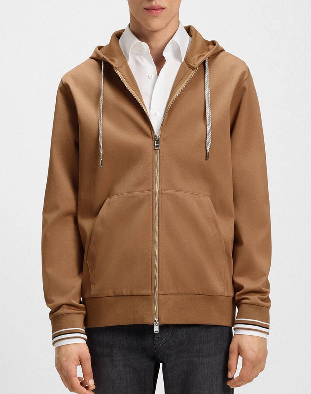 Boss C Spence 109 10273843 01 Men Clothes Jackets Zip Through Hoodies Brown Cotton,Elastic,Synthetic 50543427 260 Male Zip Through Hoodies Brown
