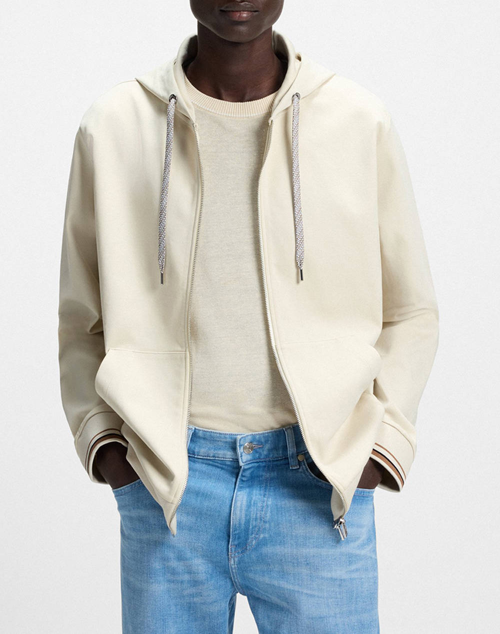 Boss C Spence 109 10273843 01 Men Clothes Jackets Zip Through Hoodies Offwhite Cotton,Elastic,Synthetic 50543427 131 Male Zip Through Hoodies