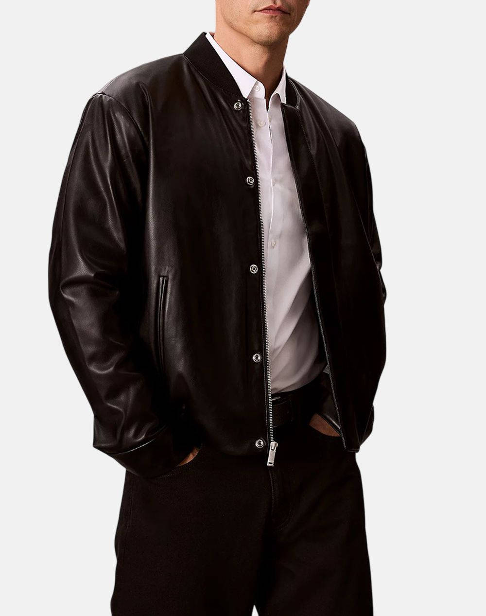 Calvin Klein Jeans Ls Fx Lthr Flld Bmbr Men Clothes Outerwear Jackets Black Imitation Leather Lv04Rc407G Ub1 Male Jackets Black