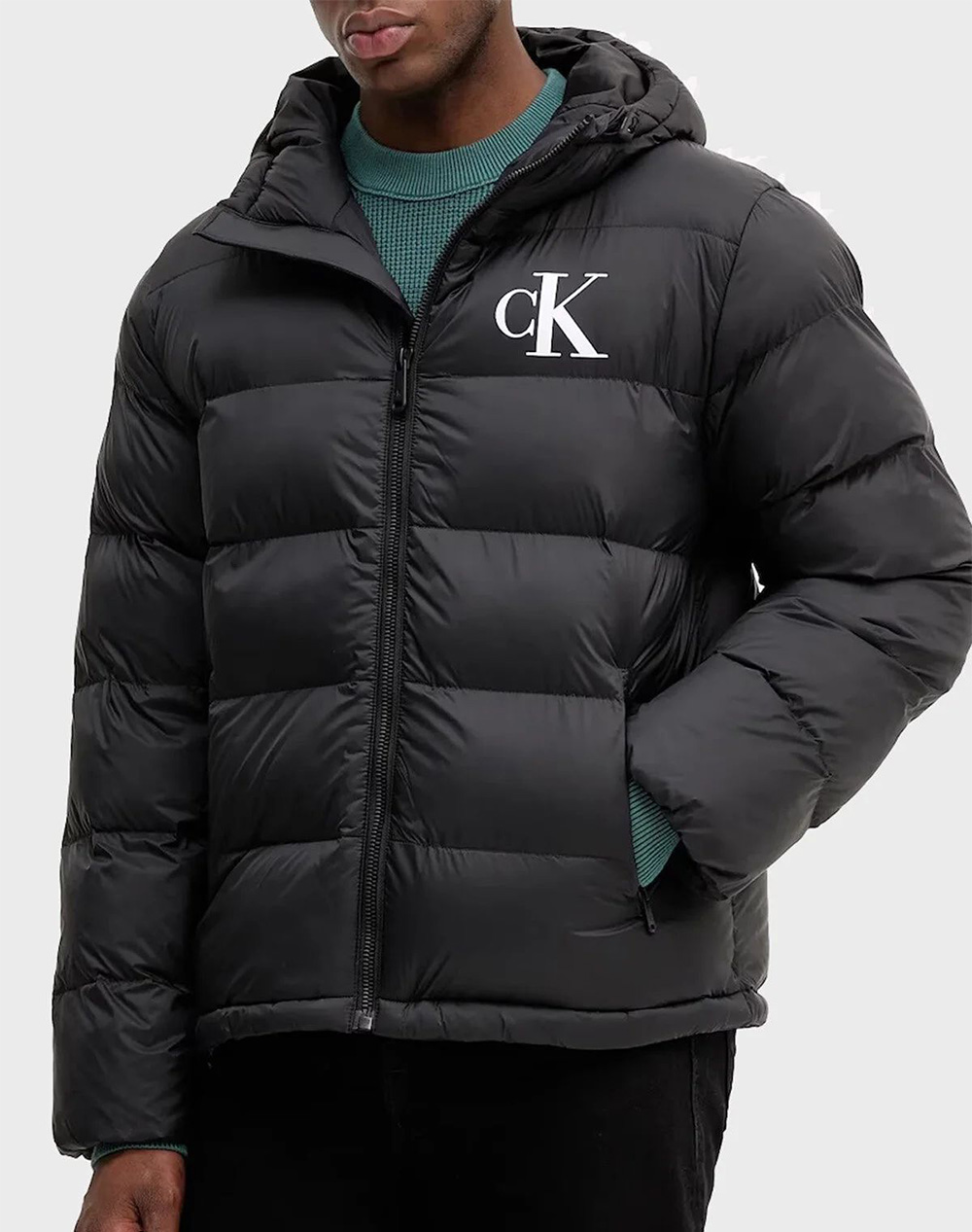 Calvin Klein Jeans Ls Nylon Monogram Puffer Jkt Men Clothes Outerwear Jackets Black Synthetic Lv04Rd528G Ub1 Male Jackets Black