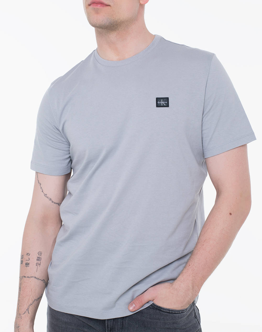 Calvin Klein Jeans Ss Badge 30S Jersey Classic Tee Men Clothes T Shirts & Sweatshirts T Shirts Lightgray Cotton Lv04Rc272G Ro2 Male T-Shirts