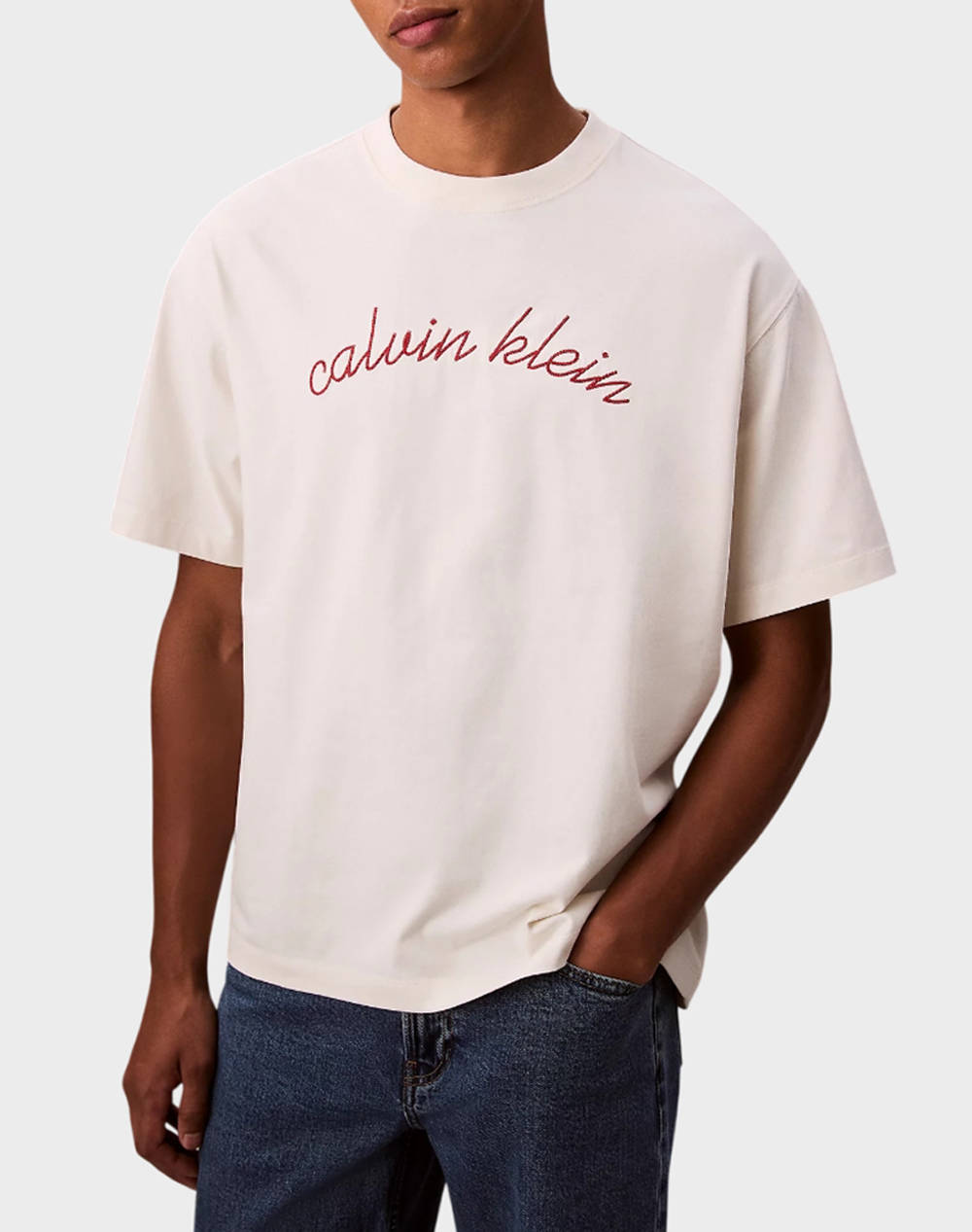 Calvin Klein Jeans Ss Cntr Chn Sttch 16 Men Clothes T Shirts & Sweatshirts T Shirts Ecru Cotton Lv04Rc225G Yas Male T-Shirts