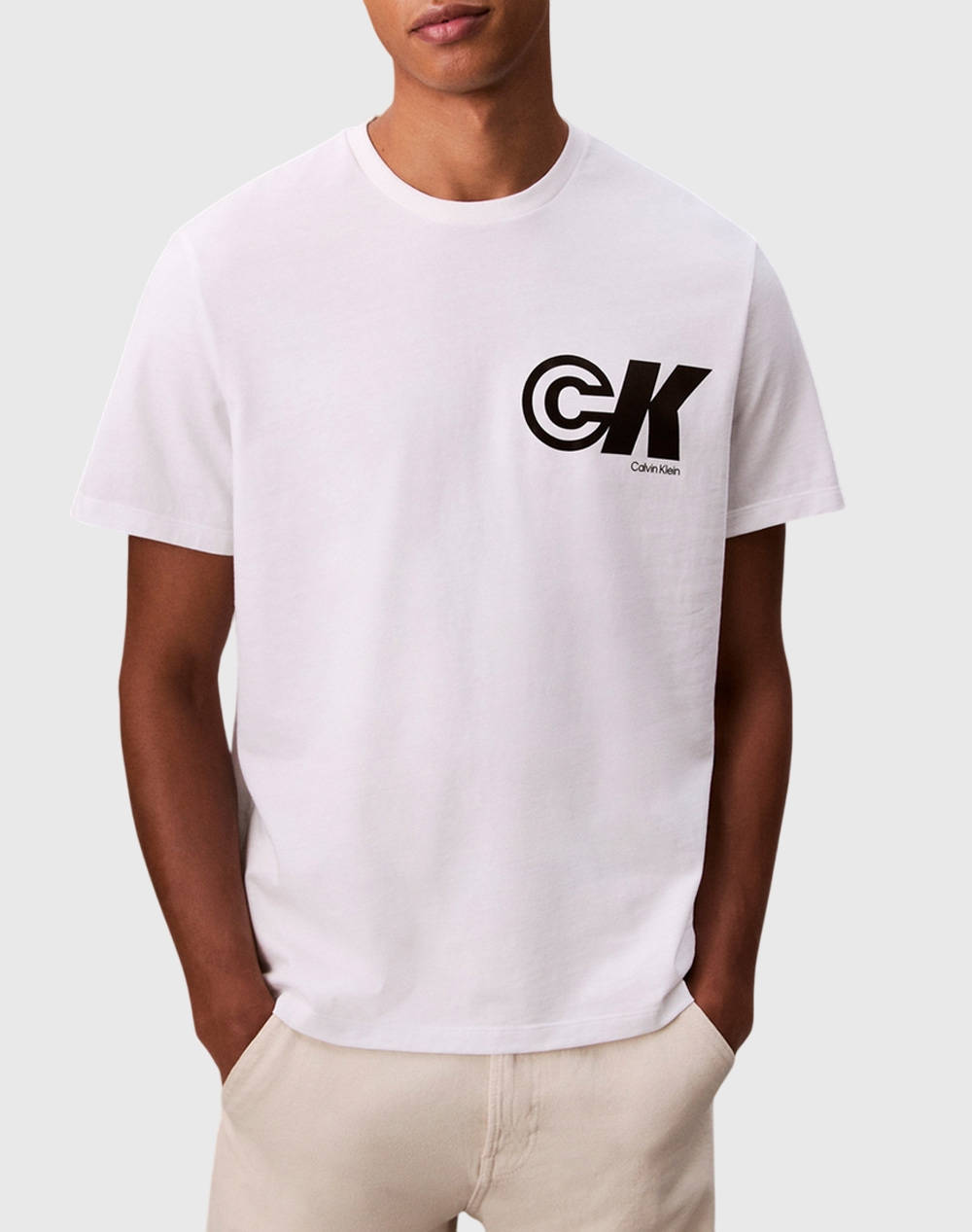 Calvin Klein Ss 20S Ck Sport Logo Graphic Tee Men Clothes T Shirts & Sweatshirts T Shirts White Cotton Lv04Rc835G Yaa Male T-Shirts