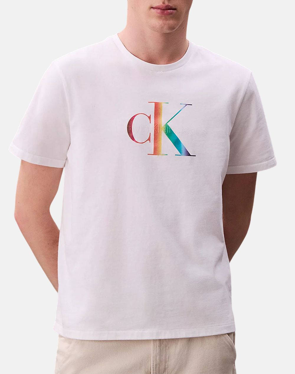 Calvin Klein Ss 20S Ck Pride25 Graphic Tee Men Clothes T Shirts & Sweatshirts T Shirts White Cotton Lv04Rc800G Yaa Male T-Shirts