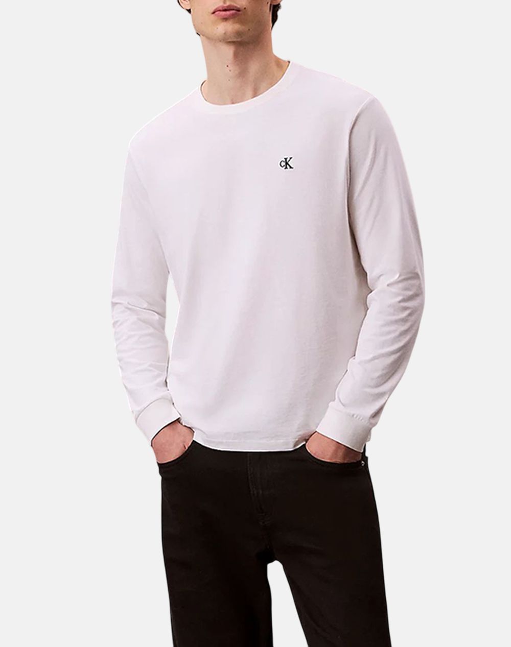 Calvin Klein Ls Easy Monogram Tee Men Clothes T Shirts & Sweatshirts T Shirts White Cotton Lv04Rd247G Yaf Male T-Shirts