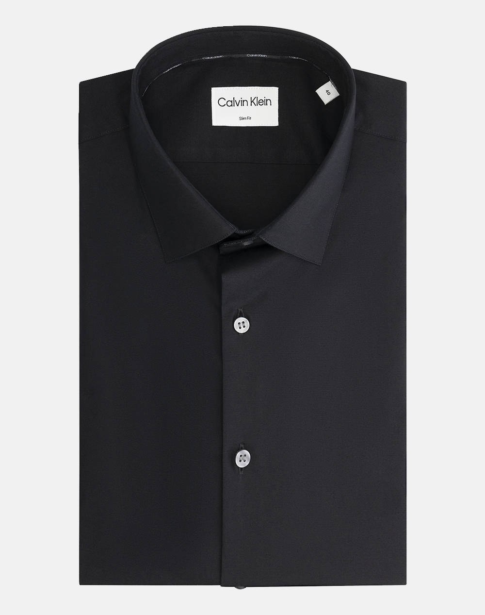 Calvin Klein Slim Esntl Poplin Nos Str Sld Men Clothes Shirts Black Cotton,Elastic Lv019Eu000 Xnt Male Shirts Black
