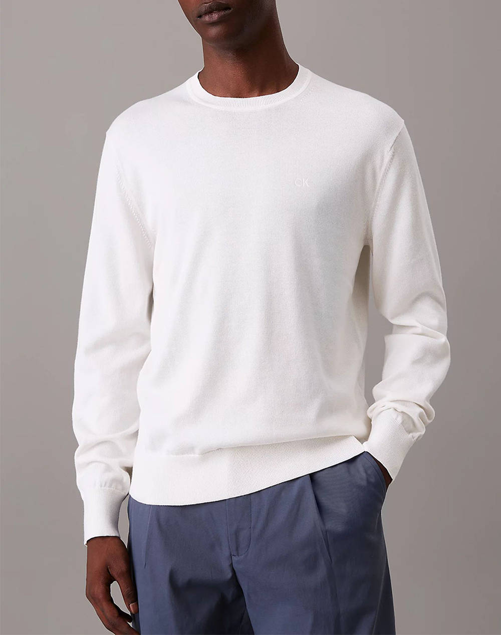 Calvin Klein Ls Supima Cotton Crewnk Sweater Men Clothes T Shirts & Sweatshirts Knits Offwhite Cotton Lv040Bm343 Yas Male Knits