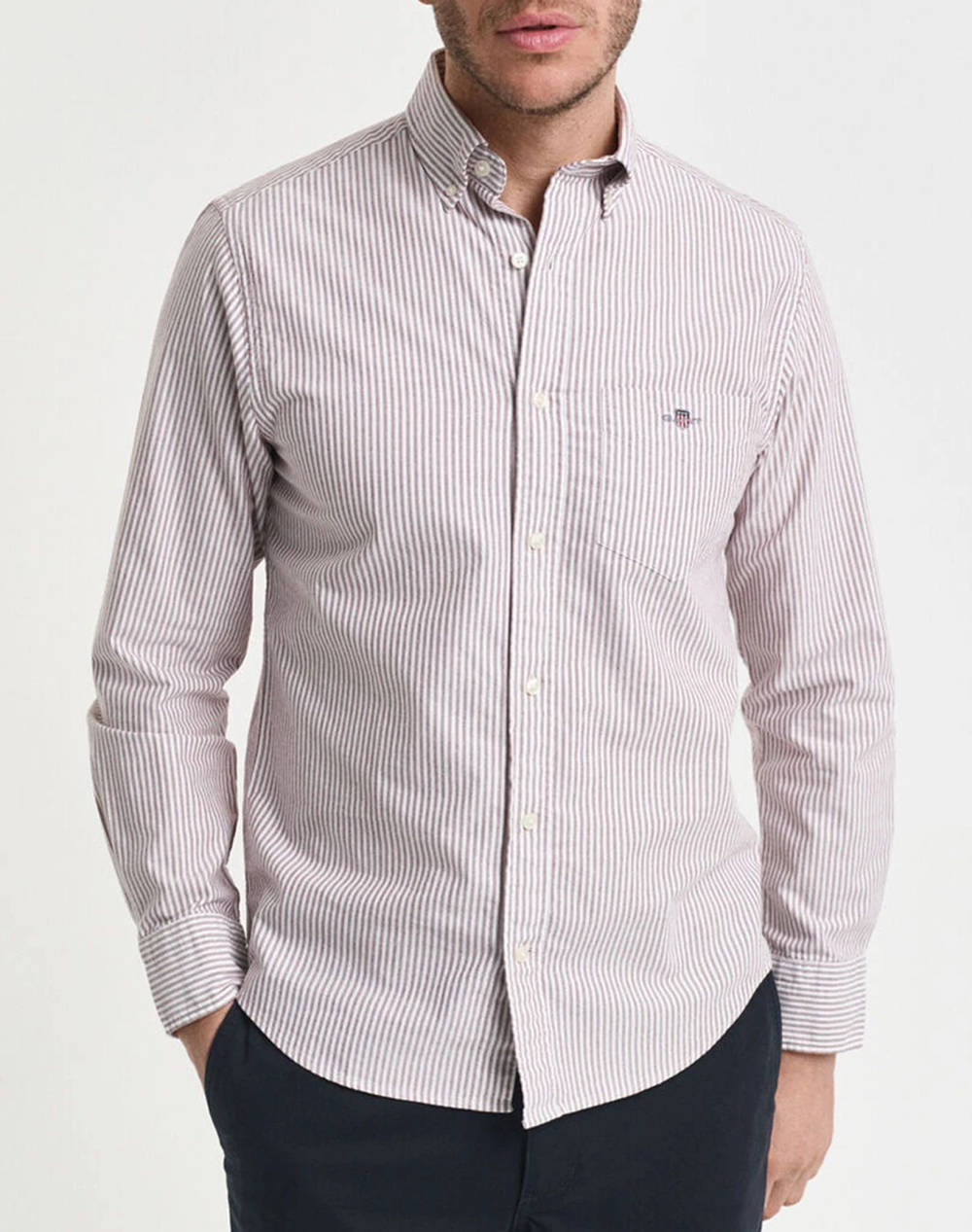 Gant Men''S Reg Oxford Banker Stripe Shirt Men Clothes Shirts Darkred Cotton 3G3000230 604 Male Shirts