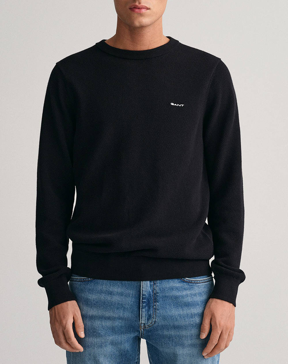 Gant Ls Cotton Pique C Neck Sweater Men Clothes T Shirts & Sweatshirts Knits Black Cotton 3G8040521 5 Male Knits Black