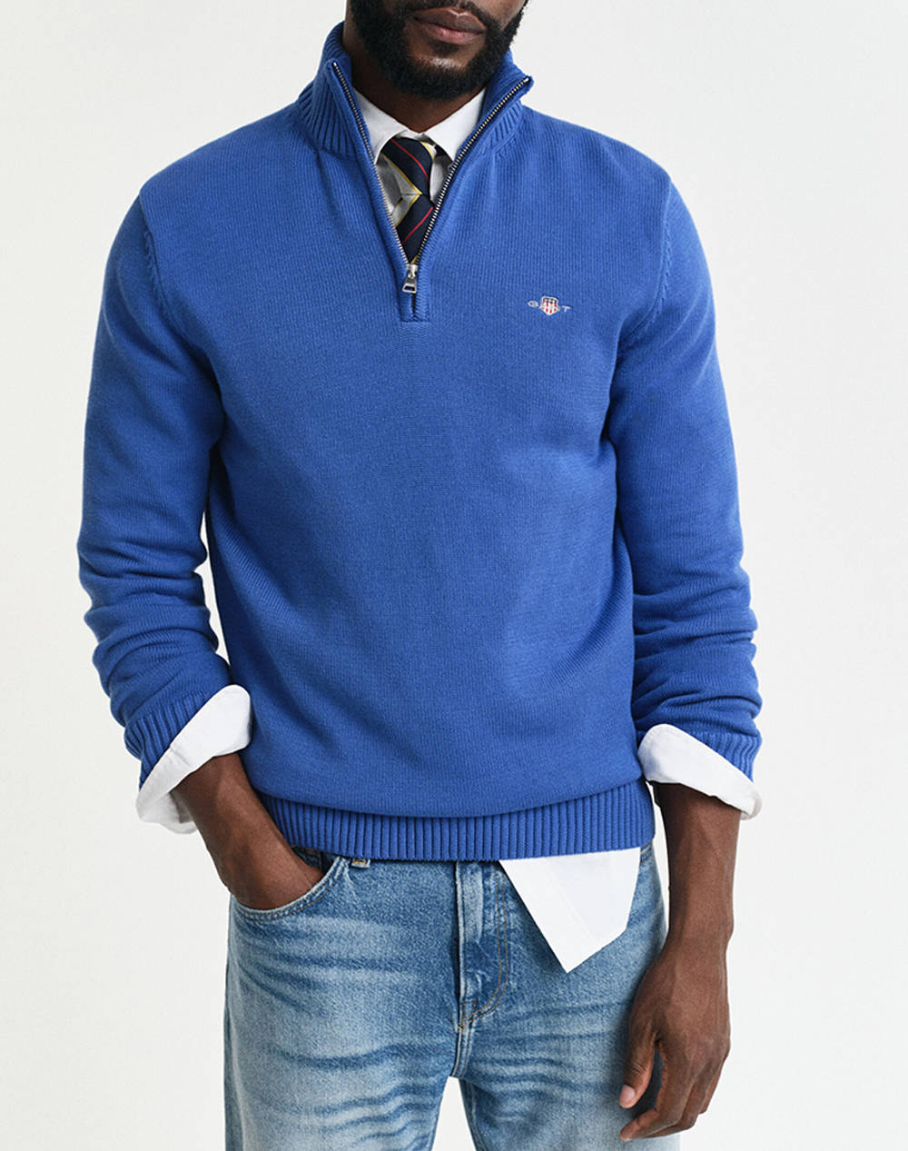 Gant Mm Casual Cotton Half Zip Sweater Men Clothes T Shirts & Sweatshirts Knits Blue Cotton 3G8030170 407 Male Knits Blue