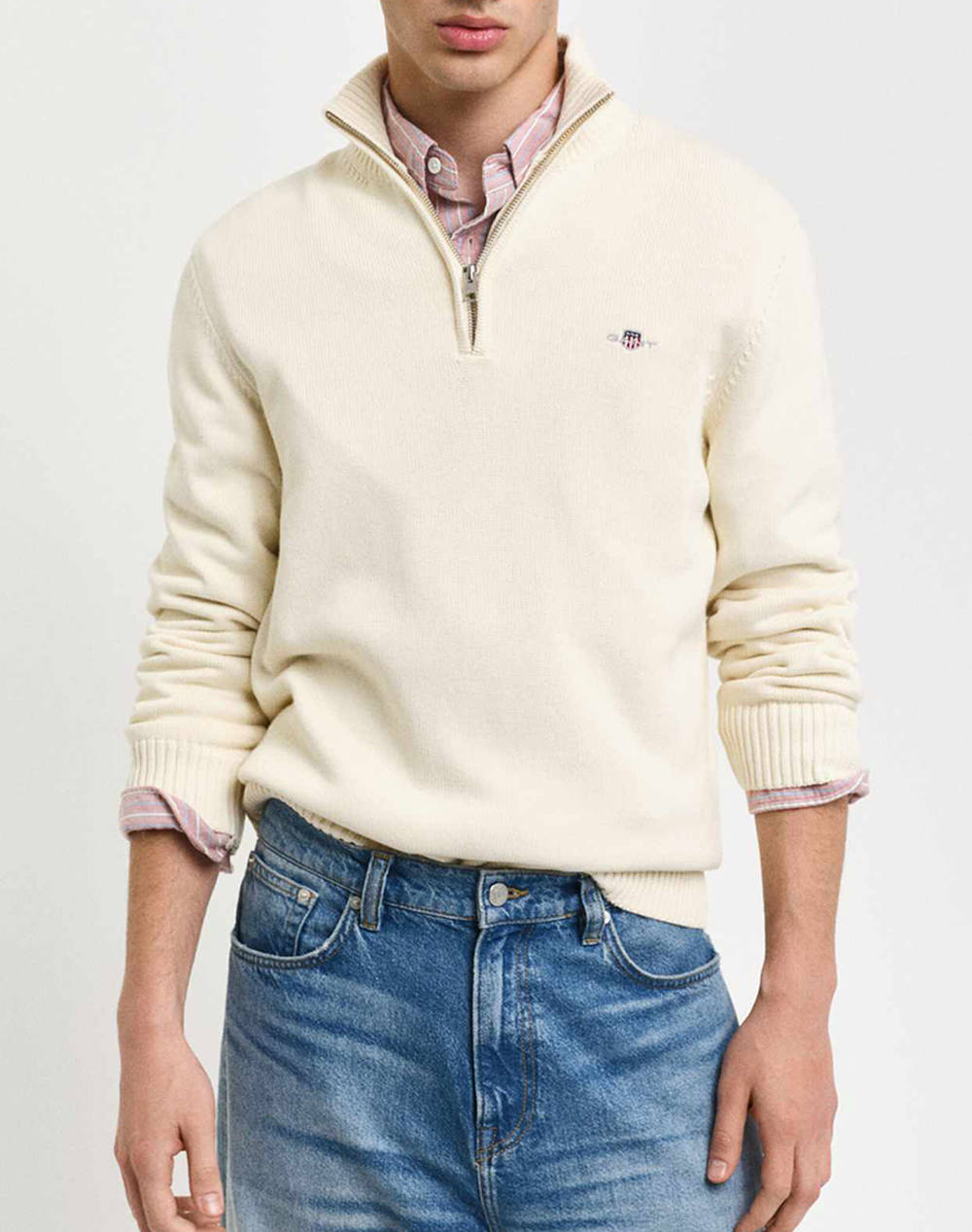 Gant Mm Casual Cotton Half Zip Sweater Men Clothes T Shirts & Sweatshirts Knits Cream Cotton 3G8030170 130 Male Knits