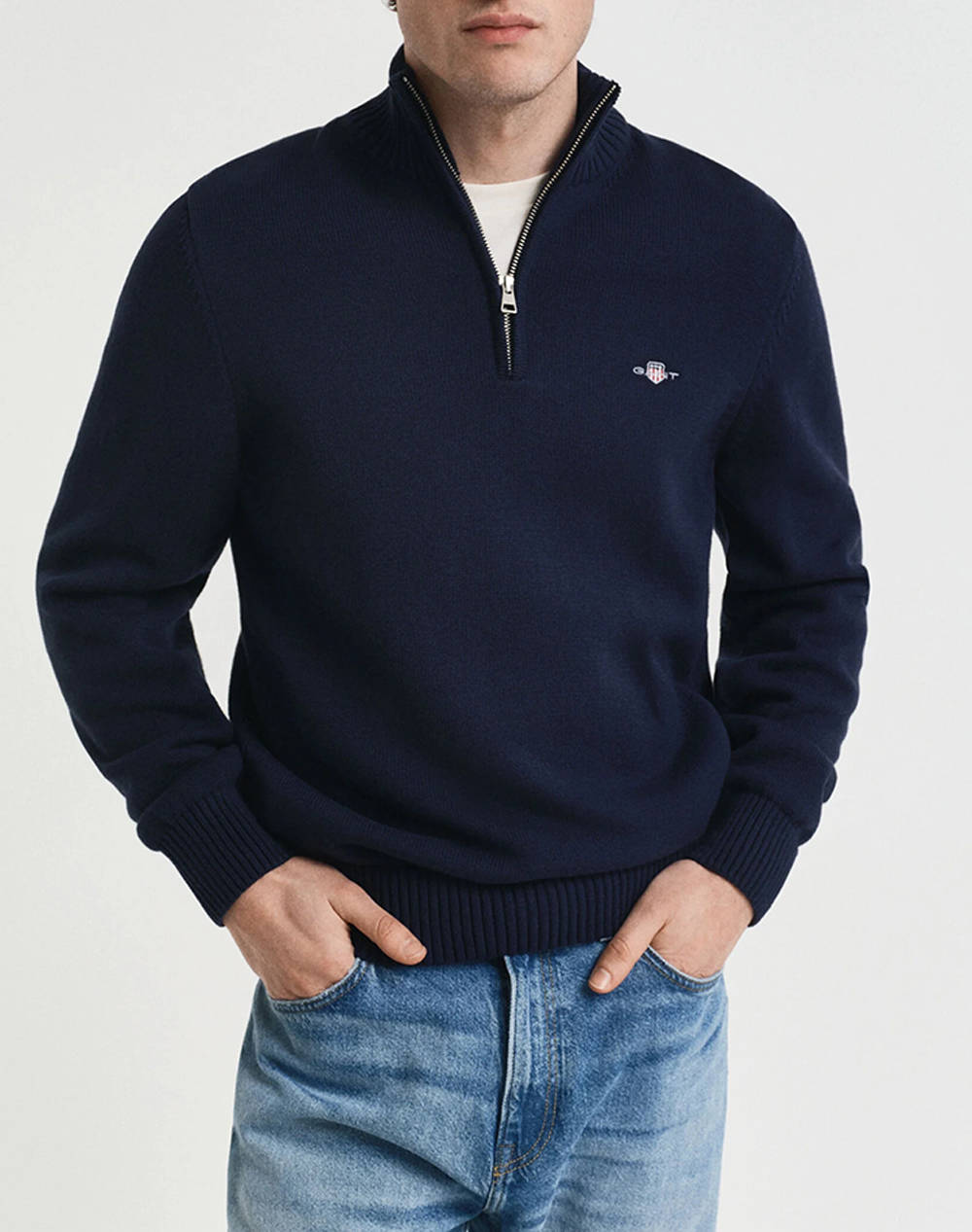 Gant Mm Casual Cotton Half Zip Sweater Men Clothes T Shirts & Sweatshirts Knits Darkblue Cotton 3G8030170 433 Male Knits Blue